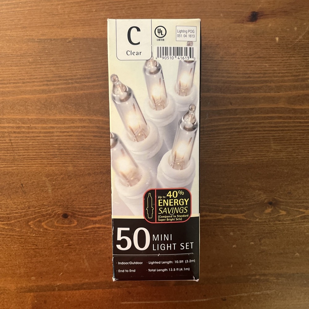 Mini Lights 50 Count "C"Clear 1 Box Green Wire Indoor /Outdoor‎